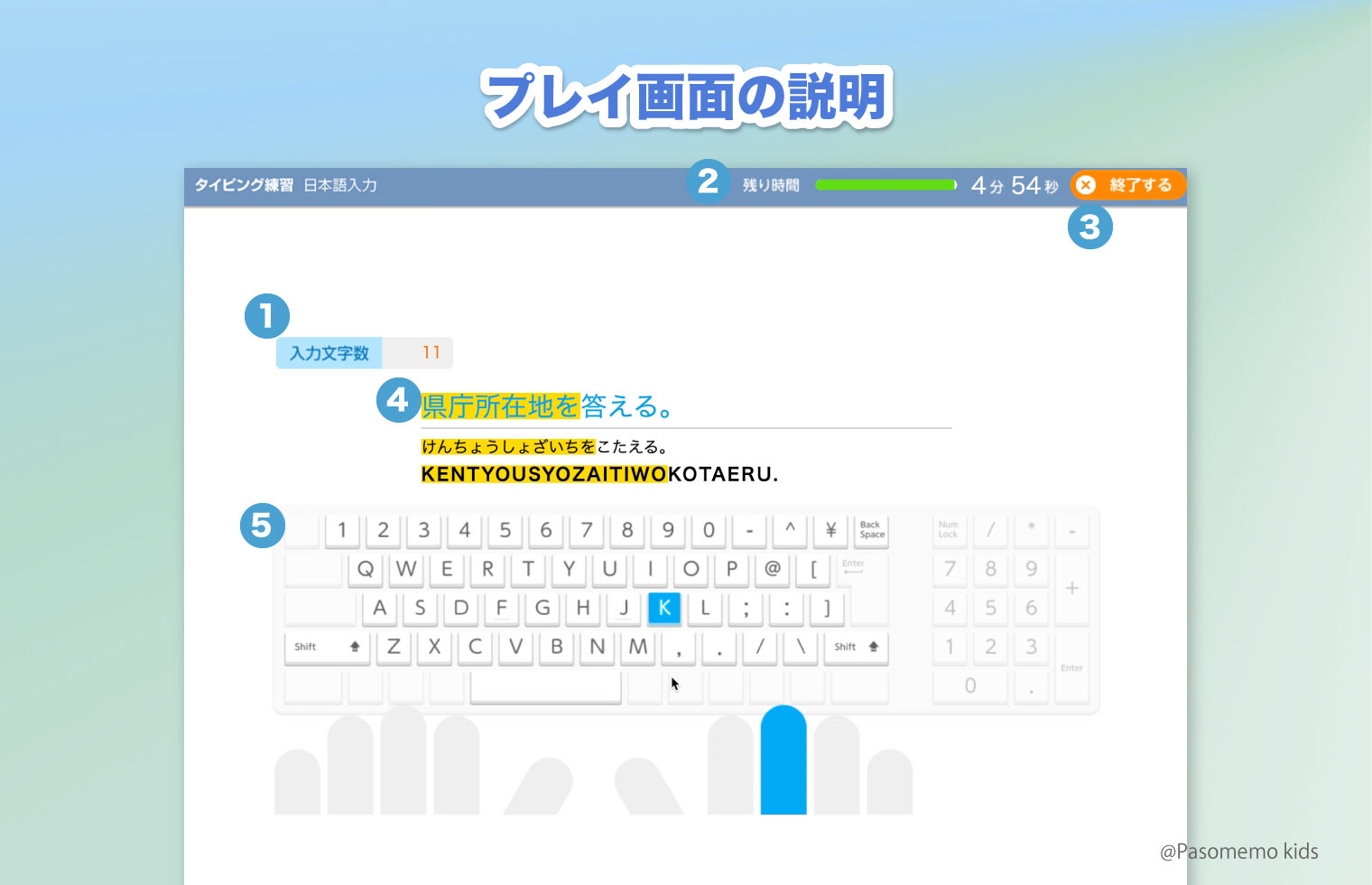 制限時間を決めて「タイピングを開始する」ボタンをクリック