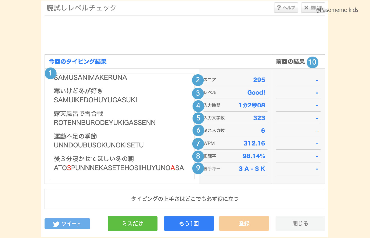 e-typingゲーム終了後の画面